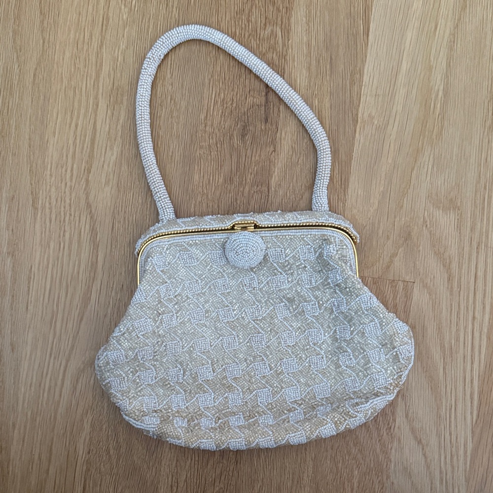 Vintage White Beaded Handbag
